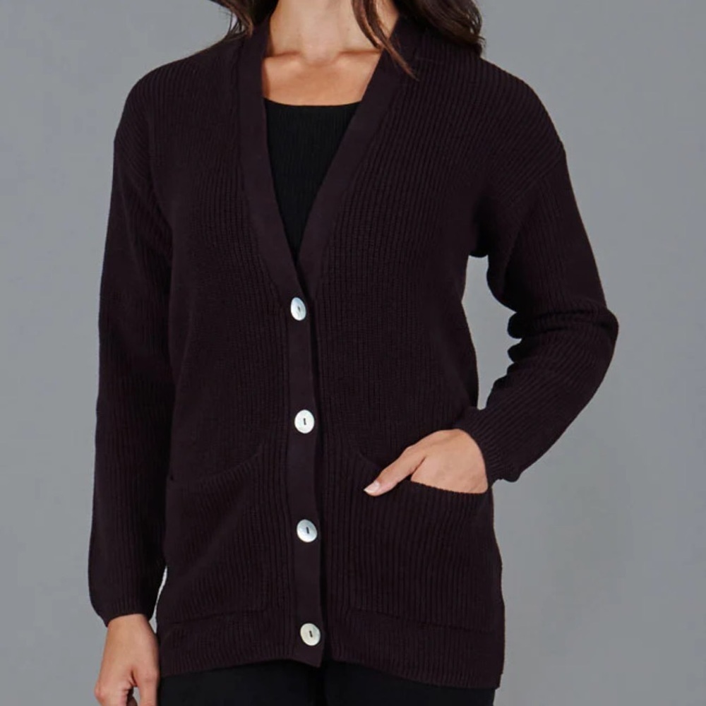 Paul James Women’s Midweight Cotton Ribbed V Neck Cardigan With Pockets‎
